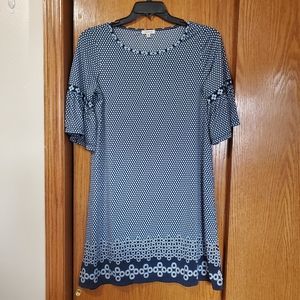 😎 Max Studio - Navy Blue, White Patterned Dress